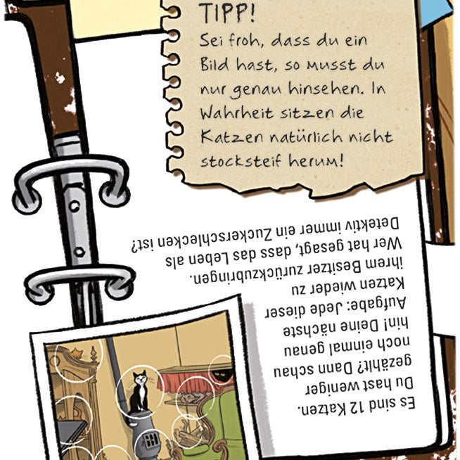 Tipp-Seite mit Rätselhinweis zu den Katzen