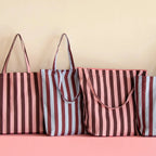 Baumwolltasche Streifen Himmelblau und Feige