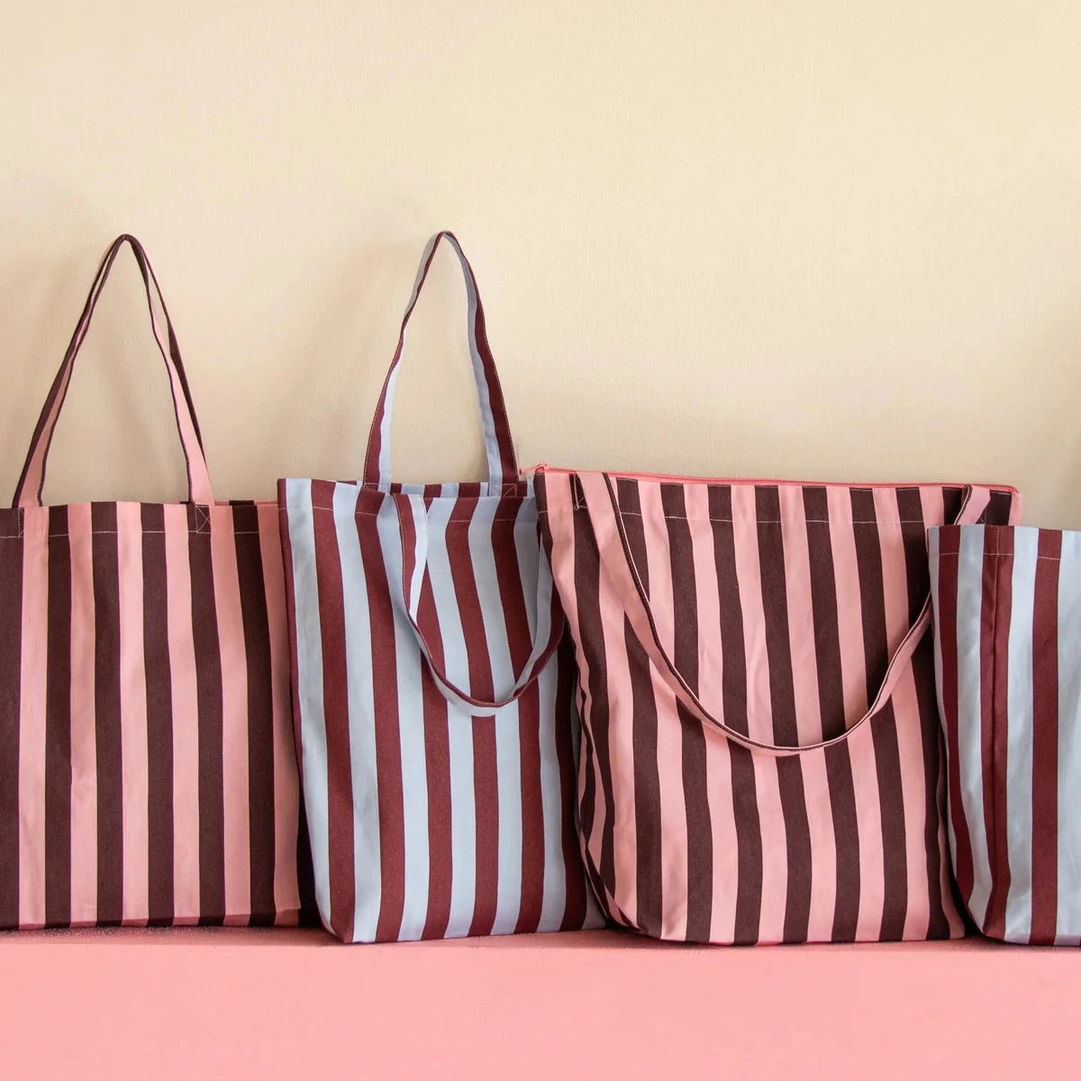 Baumwolltasche Streifen Himmelblau und Feige