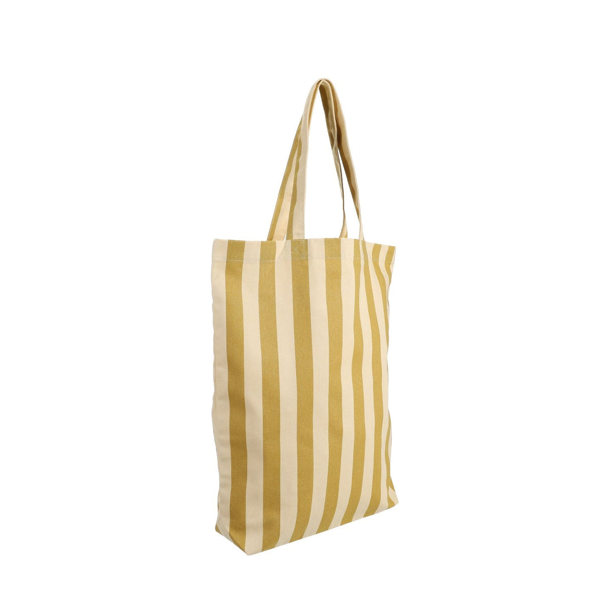 Baumwolltasche mit Streifen in Vanille und Seetang, von schräg