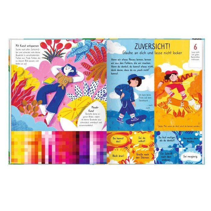 Doppelseite Zuversicht mit bunten Illustrationen