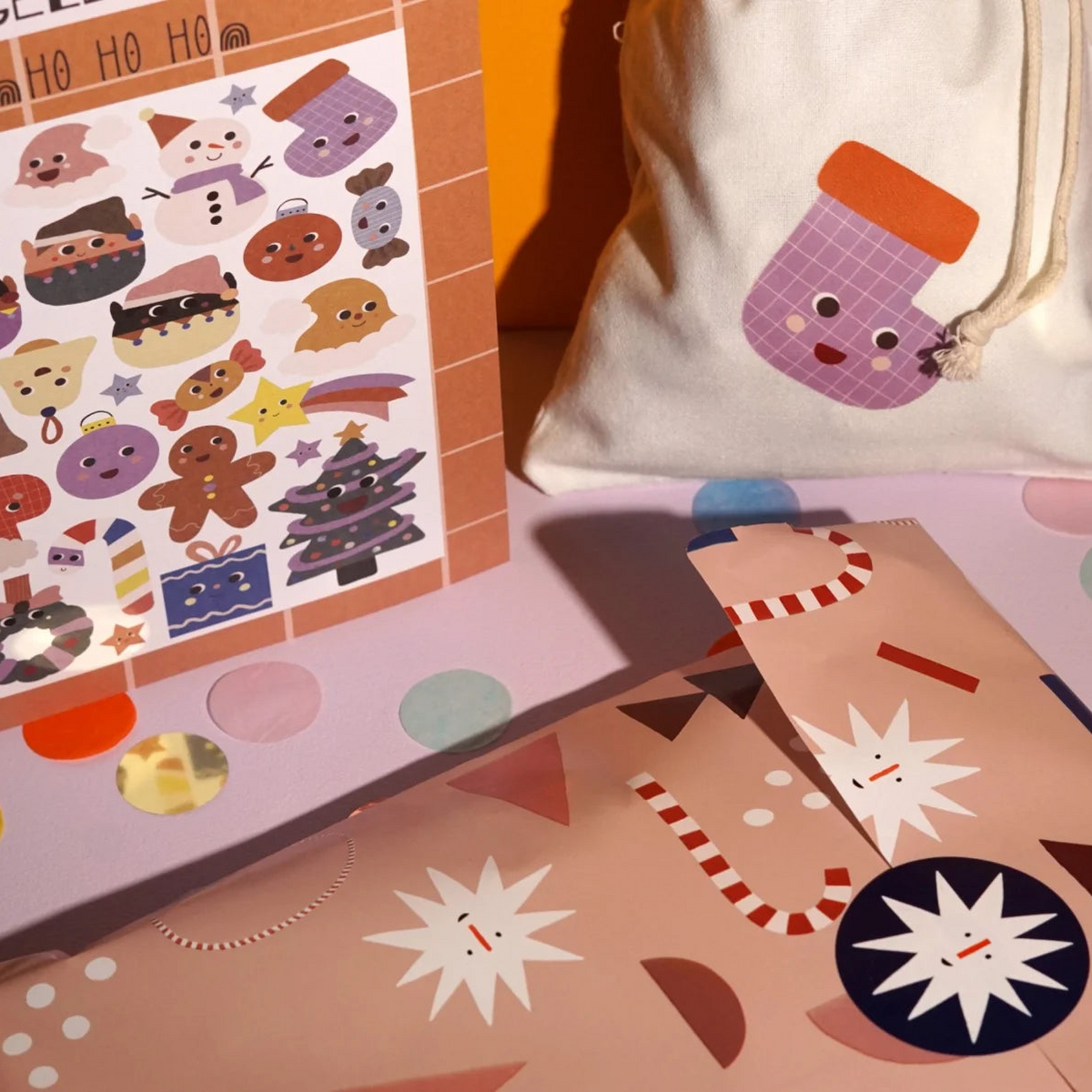 Adventskalender Bundle - Baumwoll-Säckchen mit Bügelbildern "Ho Ho Ho"