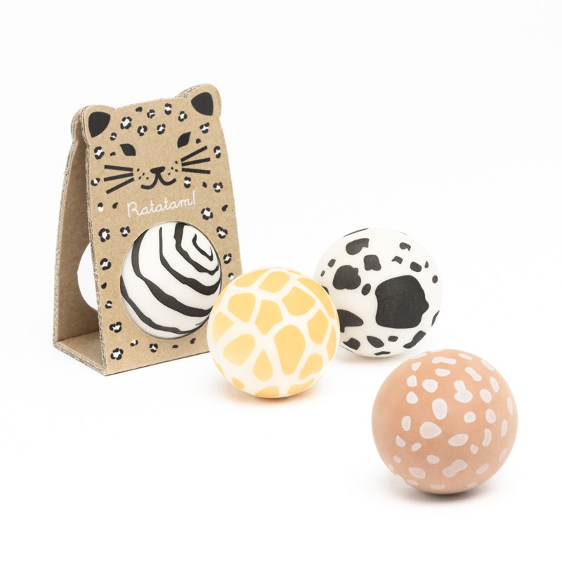 Flummis Zebra, Giraffe und Gepard mit Verpackung