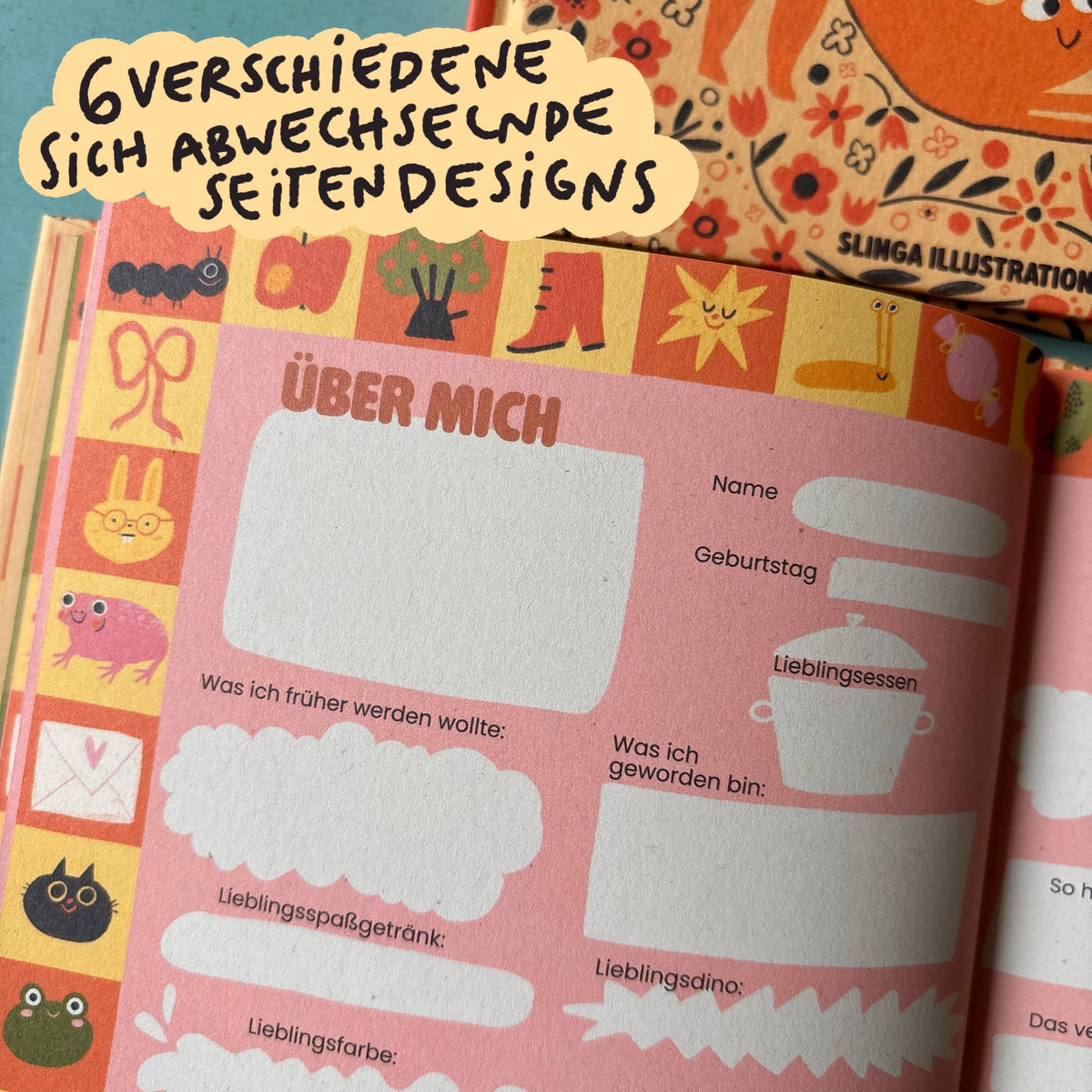 Aufgeschlagene Seite Über mich mit wechselnden Seitendesigns