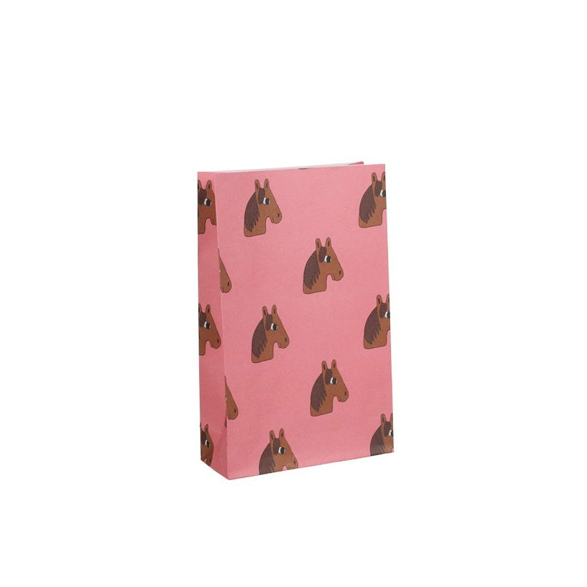Rosa Geschenktüte mit Pferdemuster, 15 × 6 × 24 cm