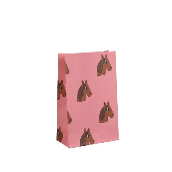 Kleine rosa Geschenktüte mit Pferdemuster, 12 × 6 × 19 cm