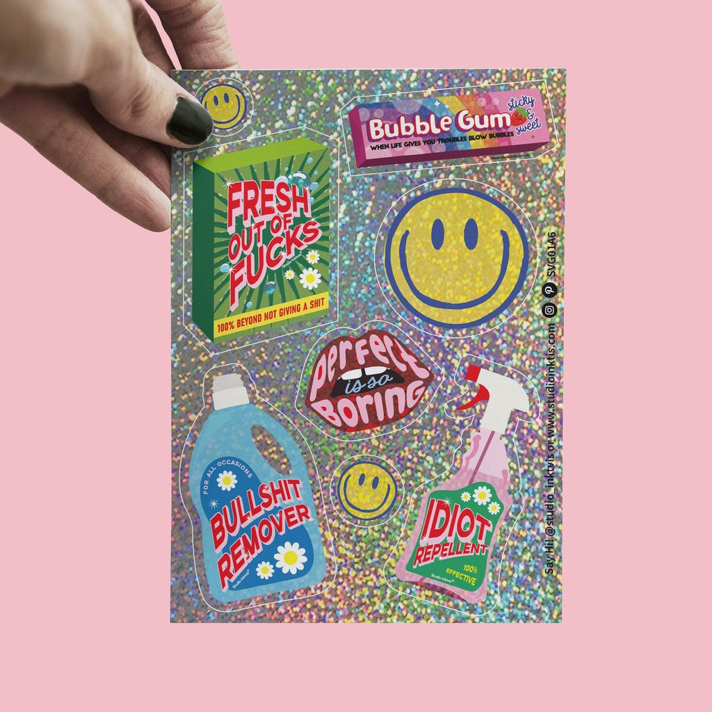 Stickerbogen Smiley vor Rosa