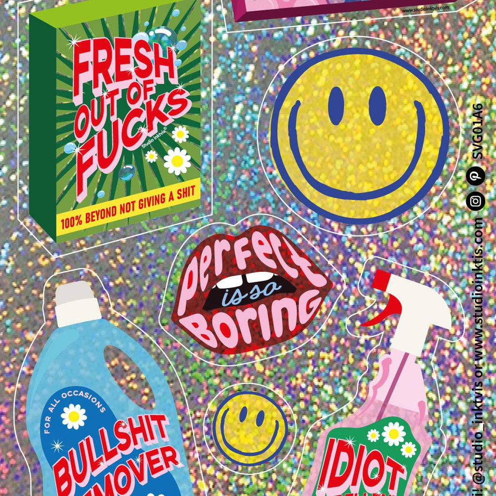Nahaufnahme des Stickerbogens mit Smiley