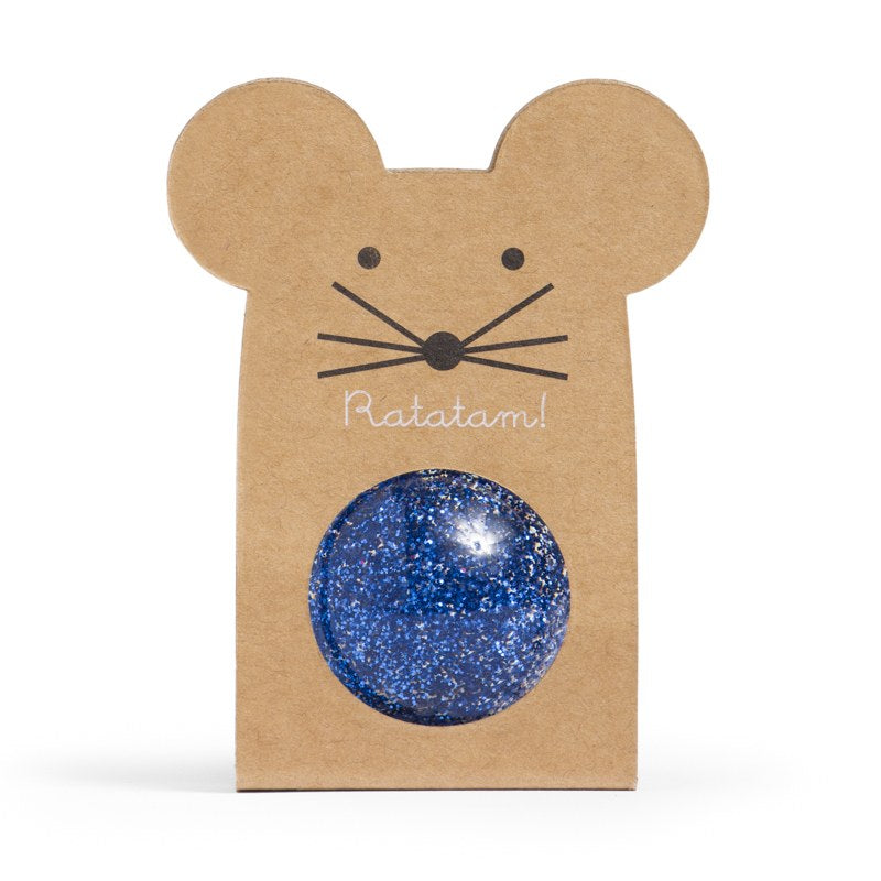 Blauer Glitzerflummi in Mäuseverpackung