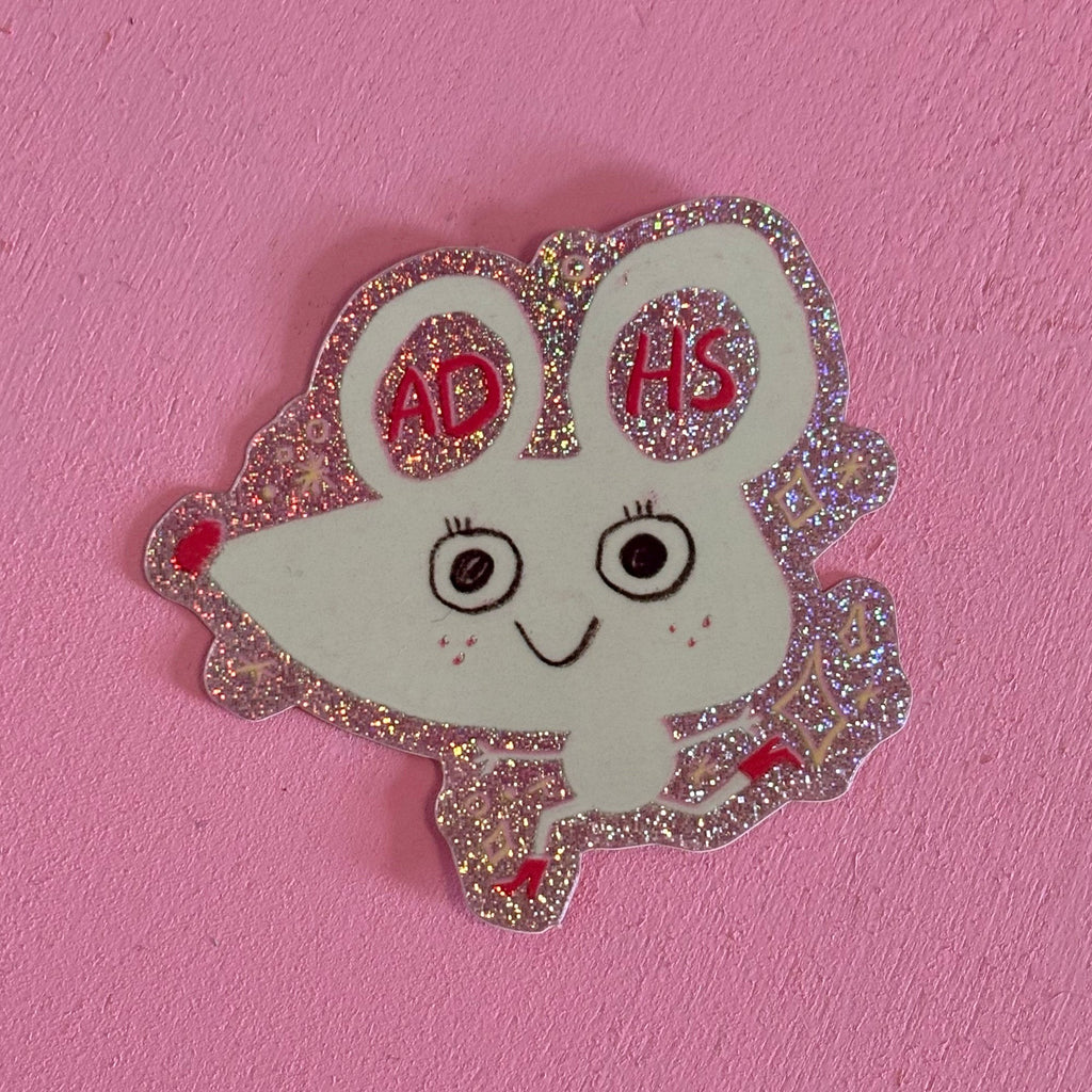 Glitzersticker Maus mit ADHS auf den Ohren