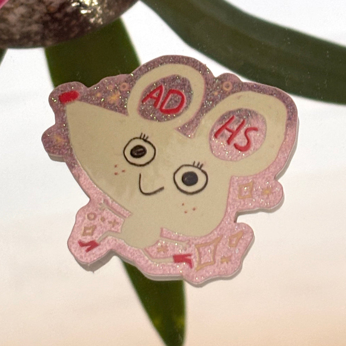 Glitzersticker ADHS von schräg