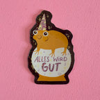 Glitzersticker Kröte mit Zauberhut auf Glaskugel, Schriftzug Alles wird gut