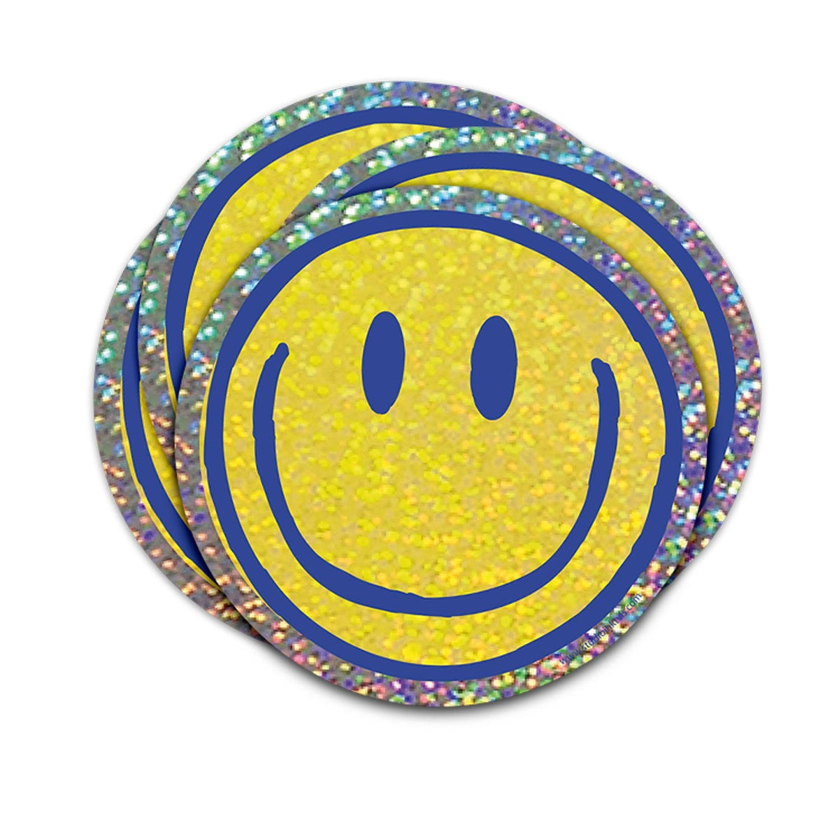 Drei gelbe Glitzersticker Smiley