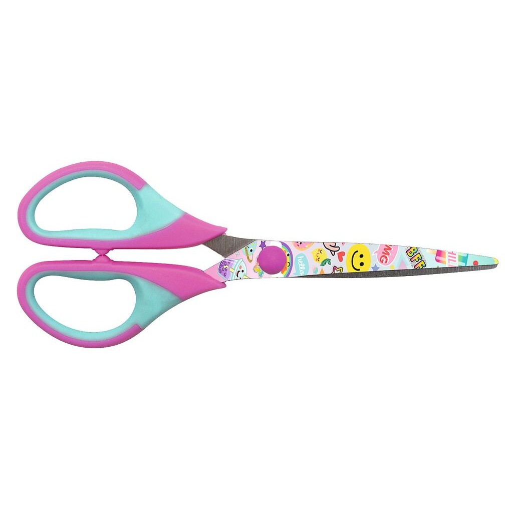 Kinderschere in Rosa und Türkis mit Smiley-Klinge