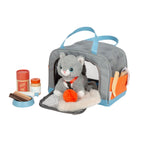 Tragetasche mit Katze, Fellkissen und Pflege-Zubehör