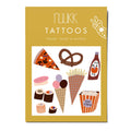 Tattookarte Fastfood mit Pizza, Brezel, Ketchup, Pommes und Popcorn