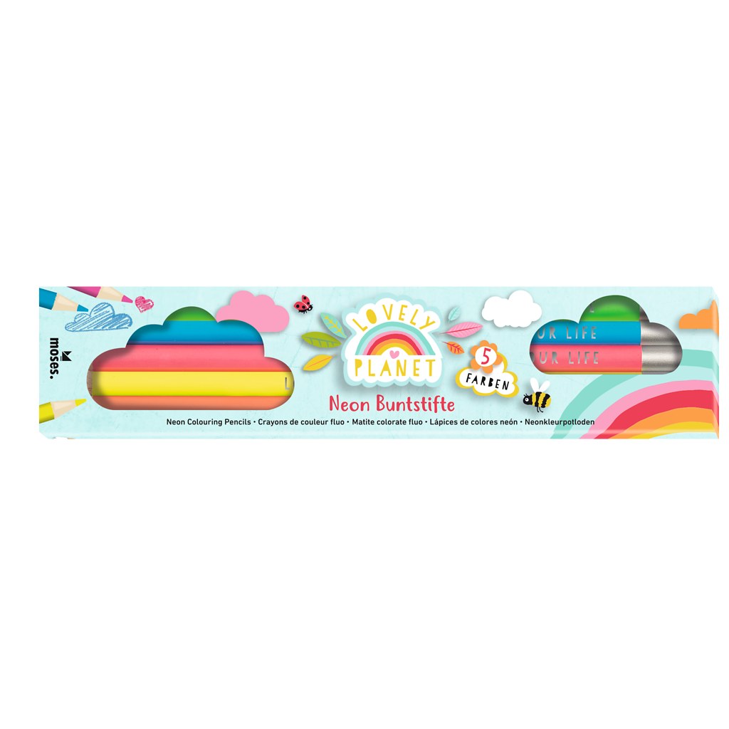 Schachtel mit fünf Neon-Buntstiften, Lovely Planet