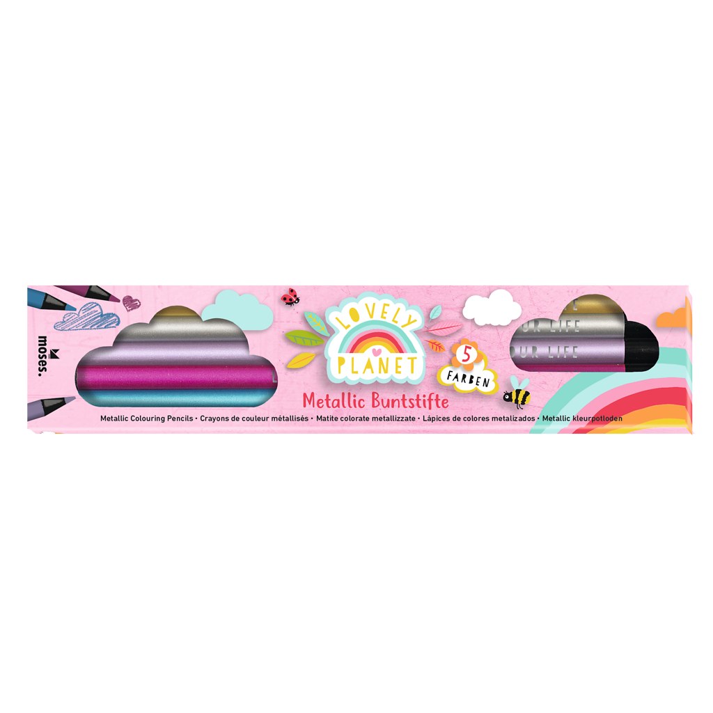 Schachtel mit fünf Metallic-Buntstiften, Lovely Planet