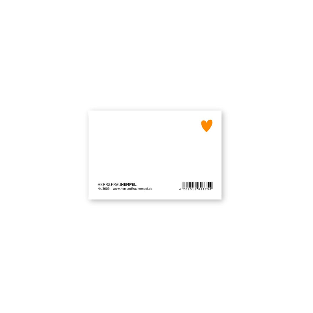 Rückseite der Mini-Postkarte mit orangem Herz