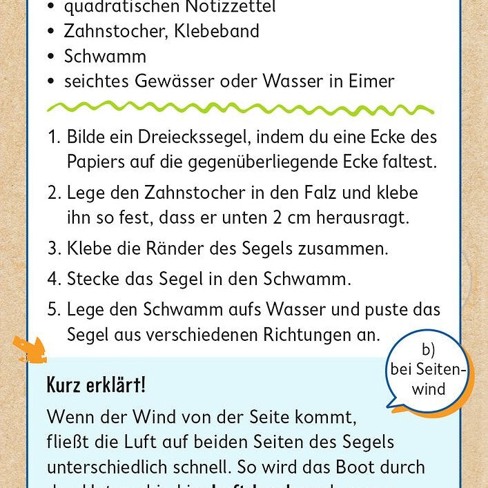 Anleitungsseite zum Segelboot-Experiment