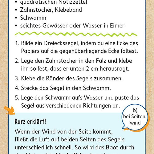 Anleitungsseite zum Segelboot-Experiment
