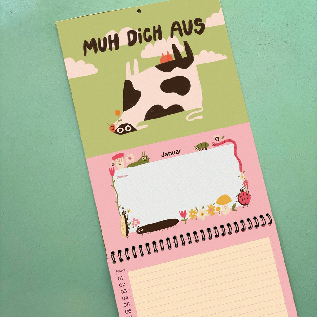 Monatsblatt Januar mit Kuh und Spalten