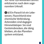 Fragekarte mit Antworten zum Urknall