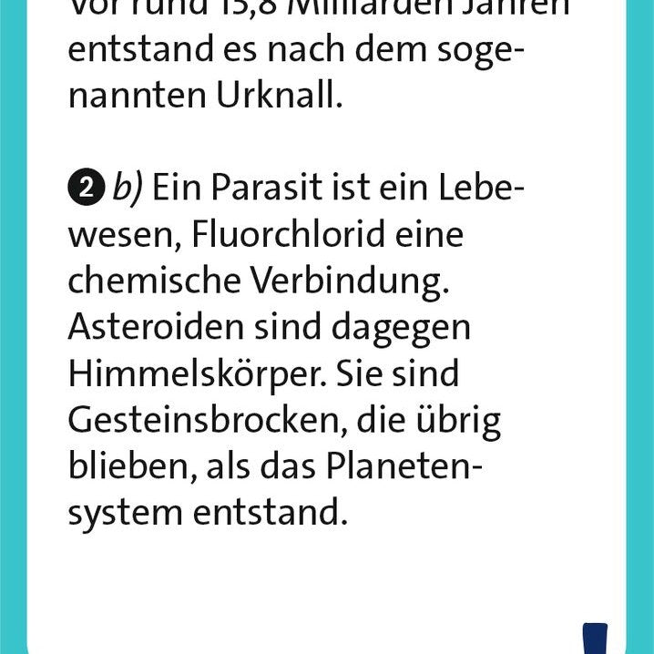 Fragekarte mit Antworten zum Urknall