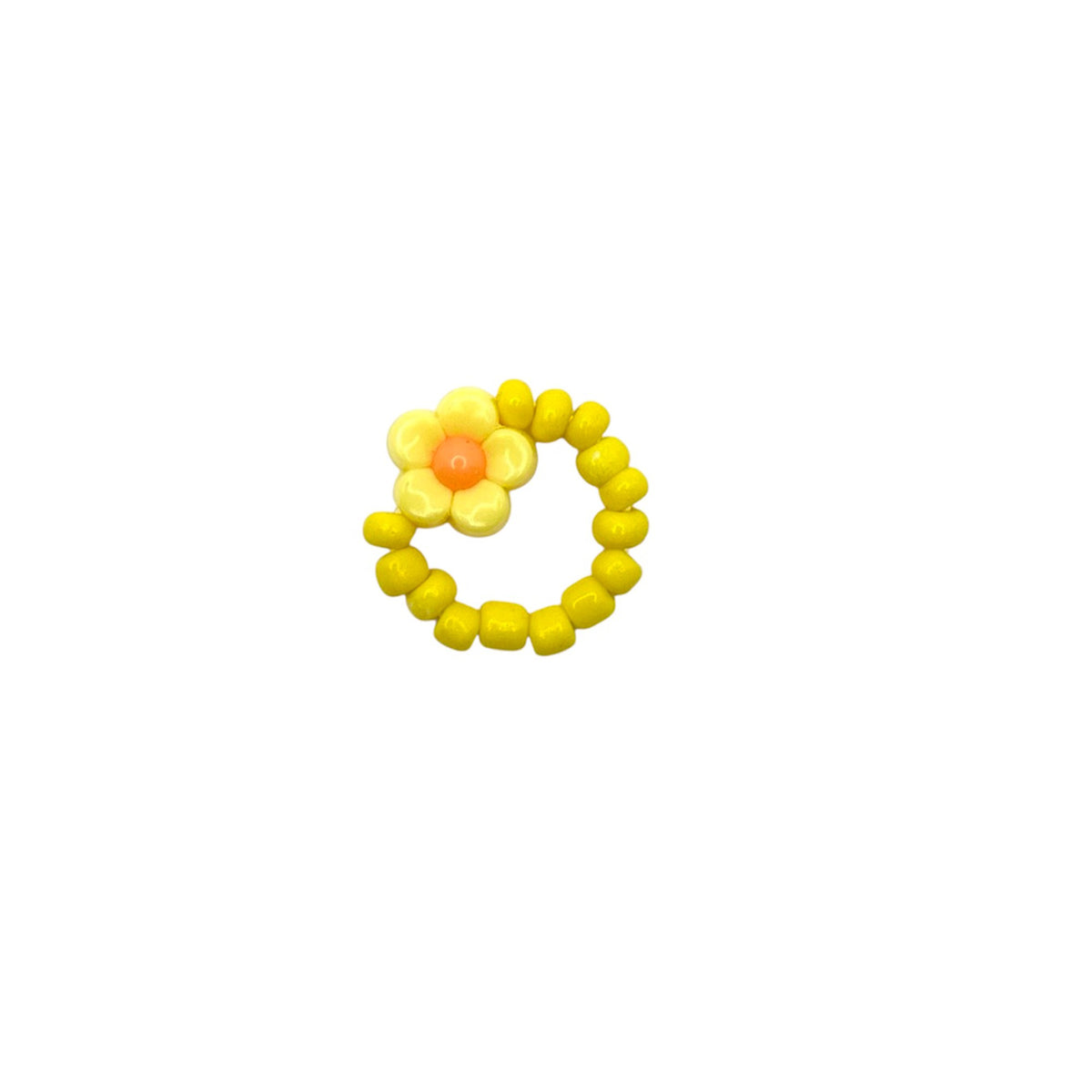 Elastischer Perlenring in Gelb mit Blume