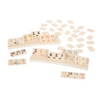 Rummy aus Holz mit Spielsteinen und Ablageleisten