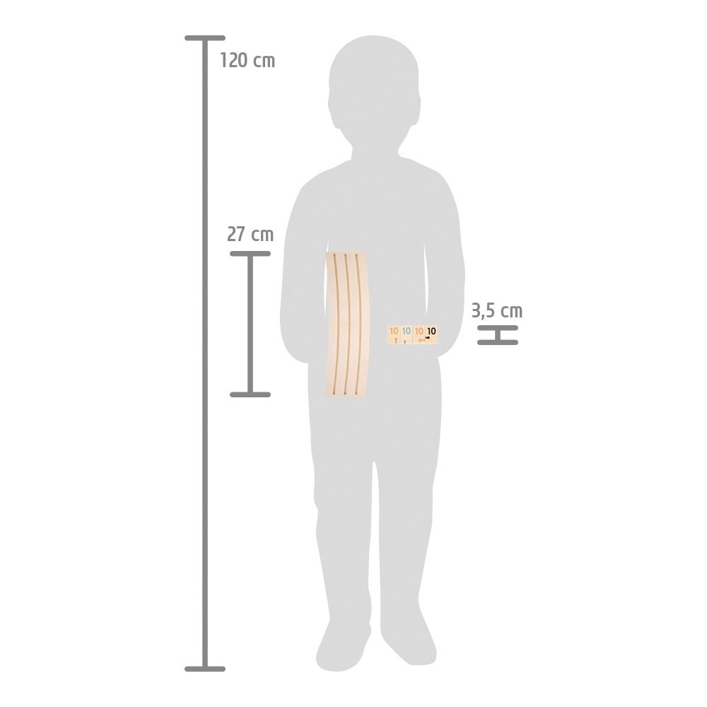 Maßzeichnung der Spielleiste neben einer Kindersilhouette