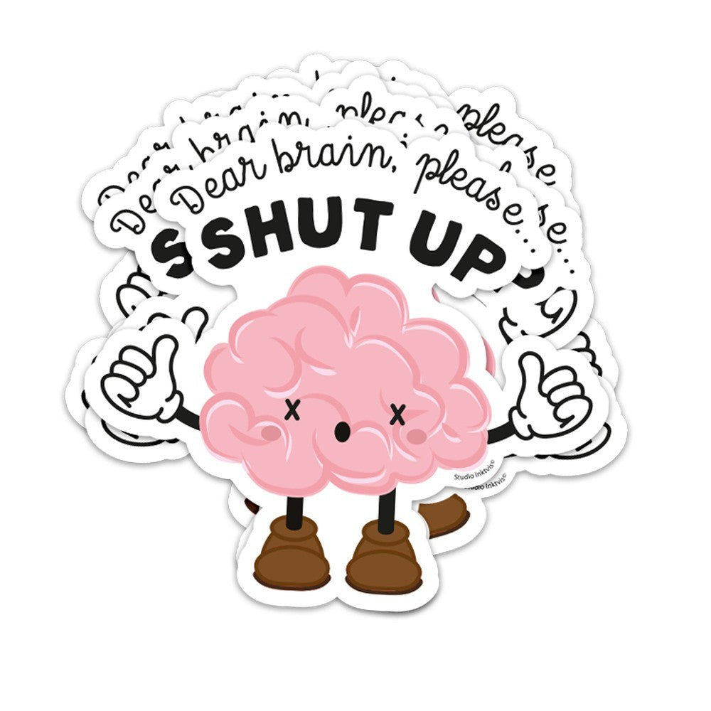 Sticker mit rosa Gehirn und Spruch