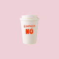 Cremefarbener To-go-Becher mit Deckel und rotem Schriftzug Einfach Nö