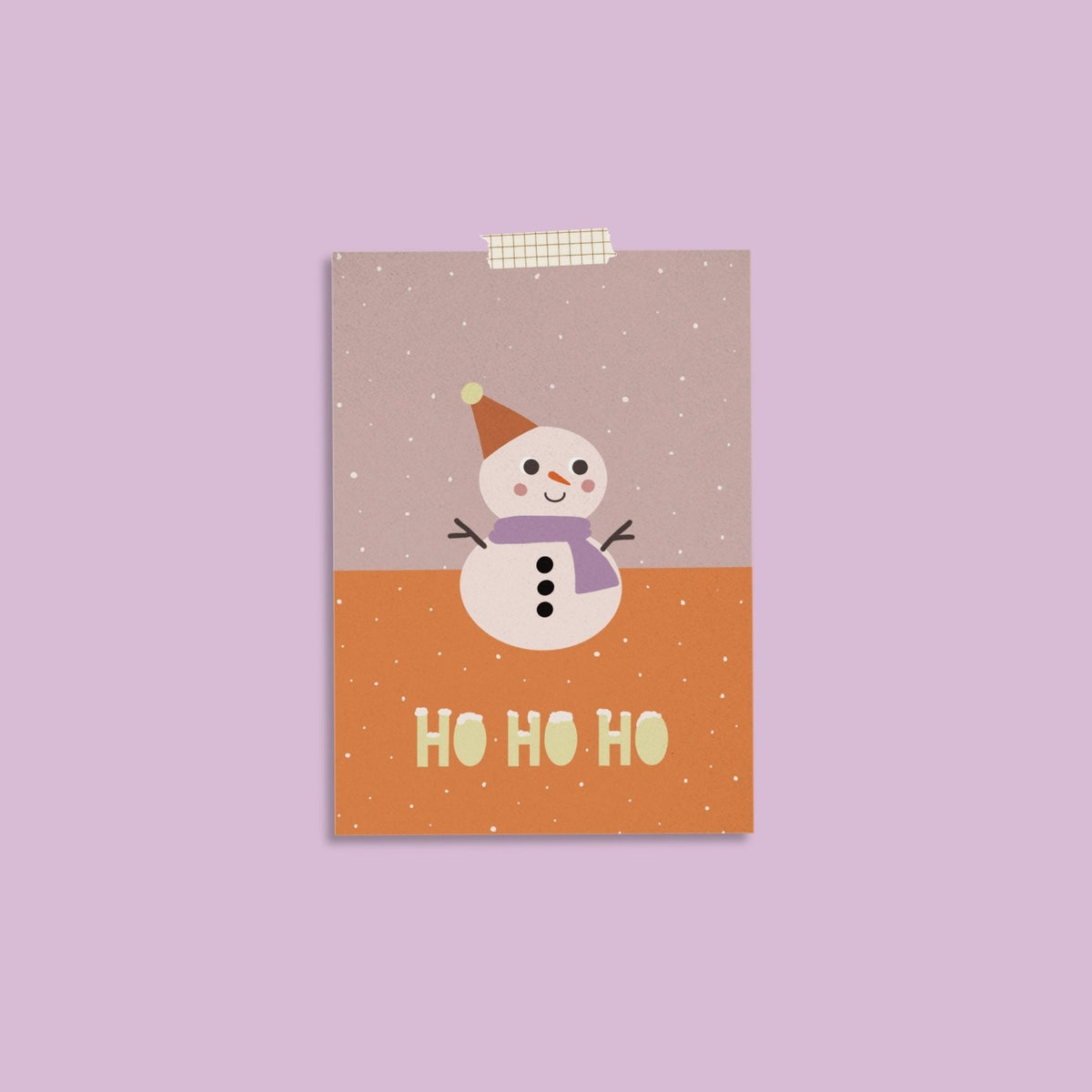 Weihnachtskarte mit Schneemann und Ho Ho Ho